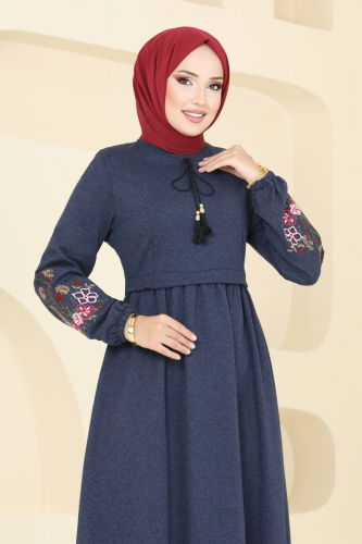 moda selvim Dress PL9089 Navy Blue - Thumbnail