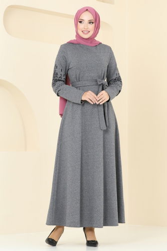 moda selvim Dress PL9090 Gray - Thumbnail