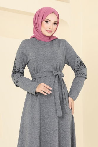 moda selvim Dress PL9090 Gray - Thumbnail