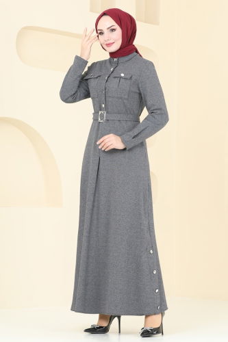 moda selvim Dress PL9108 Gray - Thumbnail