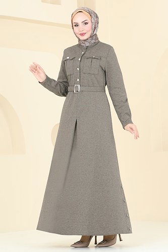 moda selvim الفستان بيج PL9108 - Thumbnail