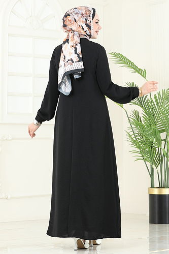 moda selvim الفستان أسود PL9124 - Thumbnail
