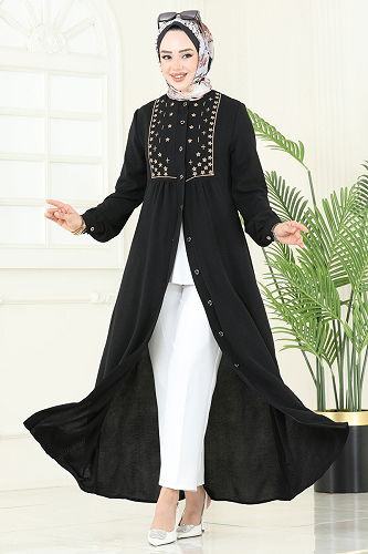 moda selvim الفستان أسود PL9124 - Thumbnail