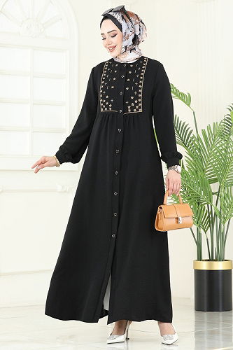 moda selvim الفستان أسود PL9124 - Thumbnail