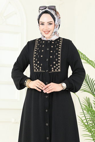 moda selvim الفستان أسود PL9124 - Thumbnail