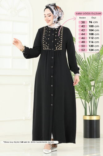 moda selvim الفستان أسود PL9124 - Thumbnail