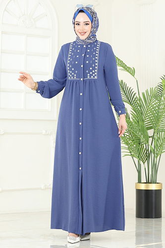 moda selvim Dress PL9124 Indigo - Thumbnail