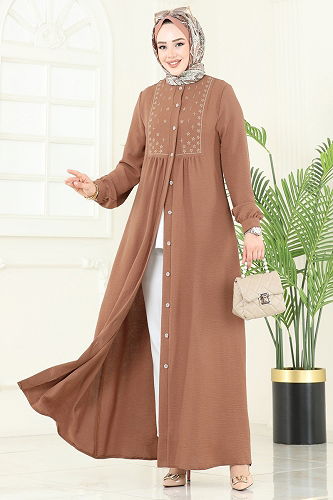 moda selvim Dress PL9124 Light Brown - Thumbnail