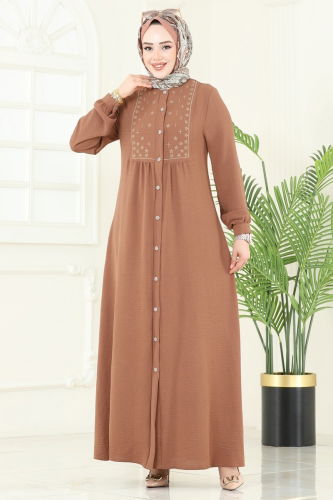 moda selvim Dress PL9124 Light Brown - Thumbnail
