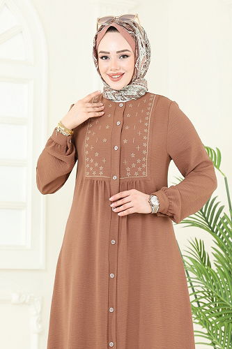 moda selvim Dress PL9124 Light Brown - Thumbnail