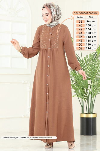 moda selvim Dress PL9124 Light Brown - Thumbnail