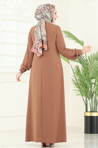 moda selvim الفستان بني فاتح PL9124 - Thumbnail