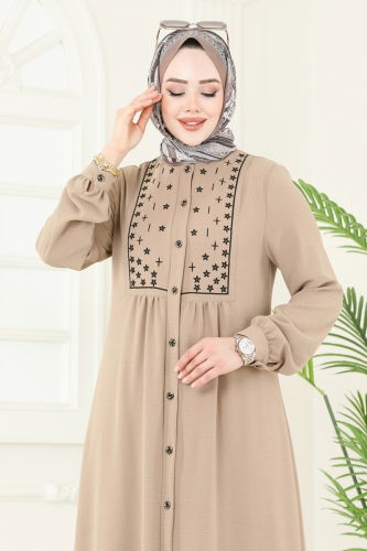 moda selvim الفستان بيج PL9124 - Thumbnail