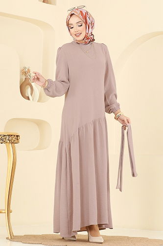 moda selvim الفستان بيج PL9173 - Thumbnail