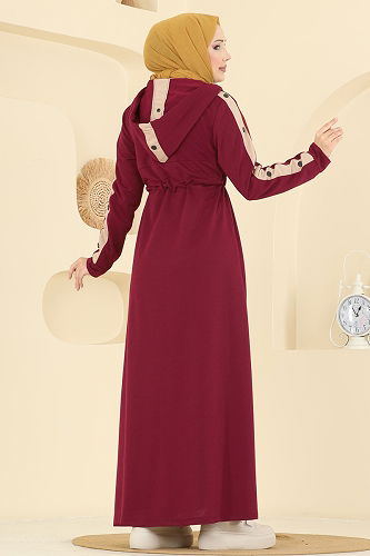 moda selvim Dress PL9177 Burgundy - Thumbnail