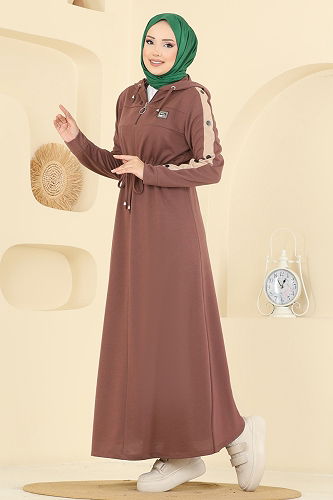 moda selvim الفستان بيج وردي PL9177 - Thumbnail