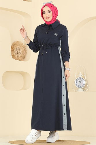 moda selvim Dress PL9178 Navy Blue - Thumbnail