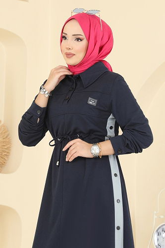 moda selvim Dress PL9178 Navy Blue - Thumbnail