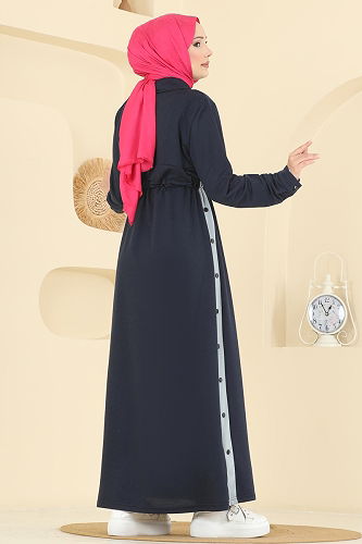 moda selvim Dress PL9178 Navy Blue - Thumbnail