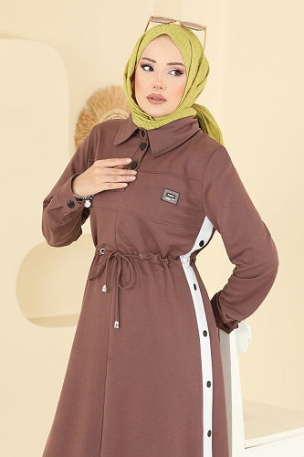 moda selvim الفستان بيج وردي PL9178 - Thumbnail