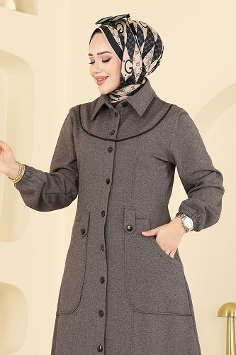 moda selvim الفستان بني PL9179 - Thumbnail