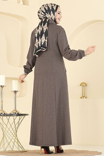 moda selvim الفستان بني PL9179 - Thumbnail