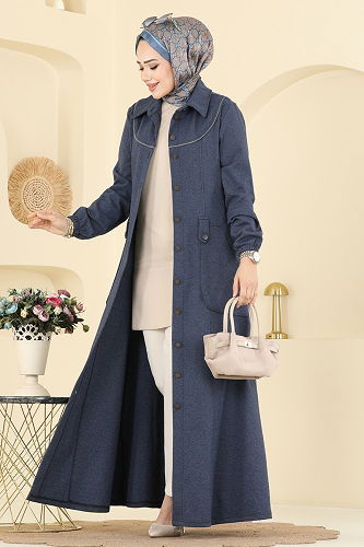 moda selvim Dress PL9179 Navy Blue - Thumbnail