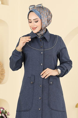 moda selvim Dress PL9179 Navy Blue - Thumbnail