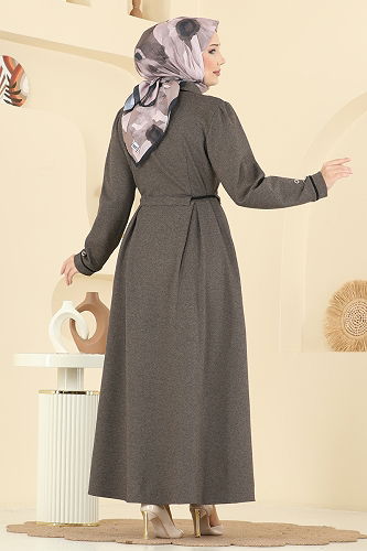 moda selvim الفستان بني PL9183 - Thumbnail