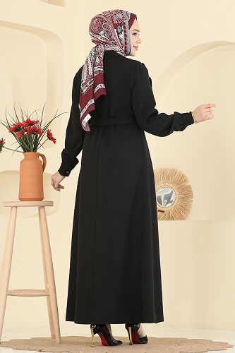 moda selvim الفستان أسود PL9184 - Thumbnail