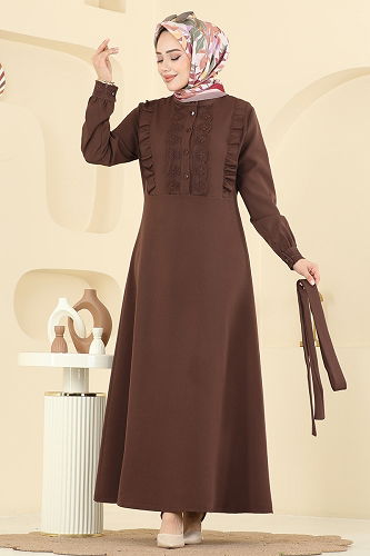 moda selvim Dress PL9184 Brown - Thumbnail