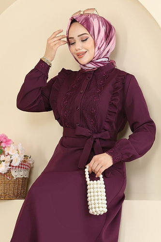 moda selvim Dress PL9184 Damson - Thumbnail