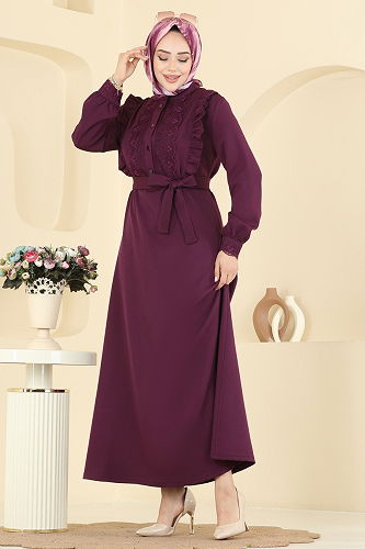 moda selvim Dress PL9184 Damson - Thumbnail