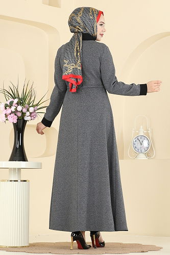 moda selvim الفستان رمادي غامق PL9188 - Thumbnail