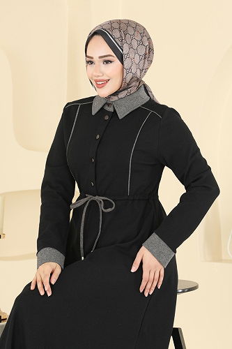 moda selvim الفستان أسود PL9188 - Thumbnail