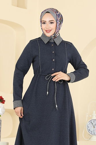 moda selvim Dress PL9188 Navy Blue - Thumbnail