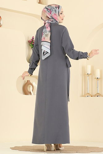moda selvim الفستان رمادي غامق PL9190 - Thumbnail