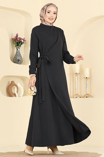 moda selvim الفستان أسود PL9190 - Thumbnail