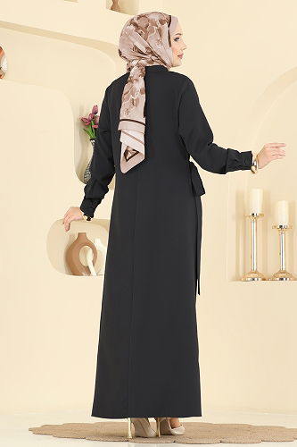 moda selvim الفستان أسود PL9190 - Thumbnail