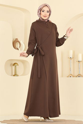 moda selvim Dress PL9190 Brown - Thumbnail