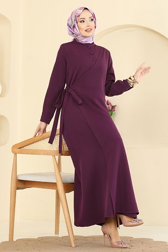 moda selvim Dress PL9190 Damson - Thumbnail