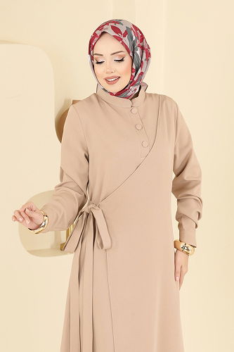 moda selvim الفستان بيج PL9190 - Thumbnail
