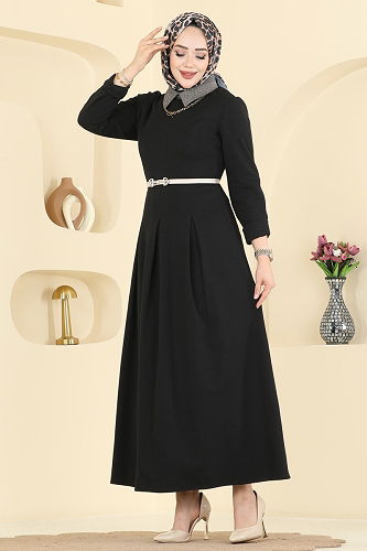moda selvim الفستان أسود PL9195 - Thumbnail