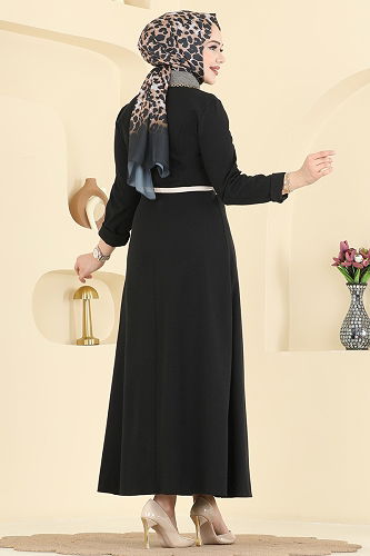 moda selvim الفستان أسود PL9195 - Thumbnail