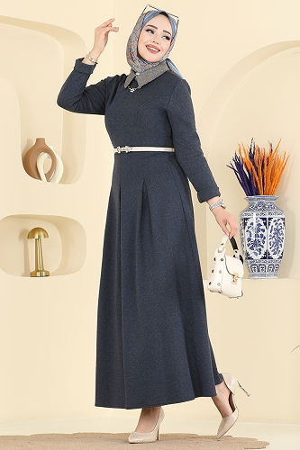 moda selvim Dress PL9195 Navy Blue - Thumbnail