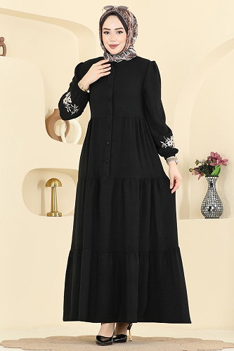 moda selvim الفستان أسود PL9198 - Thumbnail