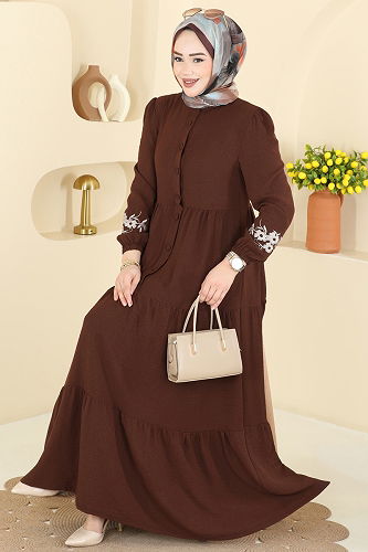 moda selvim Dress PL9198 Brown - Thumbnail