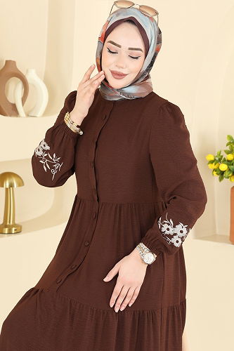 moda selvim Dress PL9198 Brown - Thumbnail