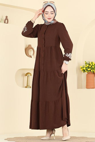 moda selvim Dress PL9198 Brown - Thumbnail