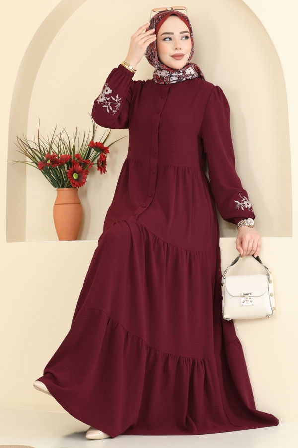 Modaselvim Dress Dress PL9198 Burgundy